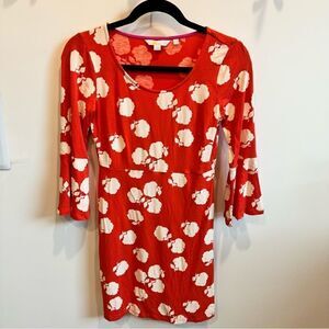 Boden Orange Floral Mini Dress Flared Bell Sleeve Size 4
